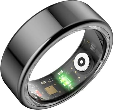 Anillo inteligente para hombre y mujer, monitor de ritmo cardíaco, sueño, presión arterial, oxígeno, Bluetooth, podómetro, contador de calorías, contador de pasos, impermeable IP68, negro