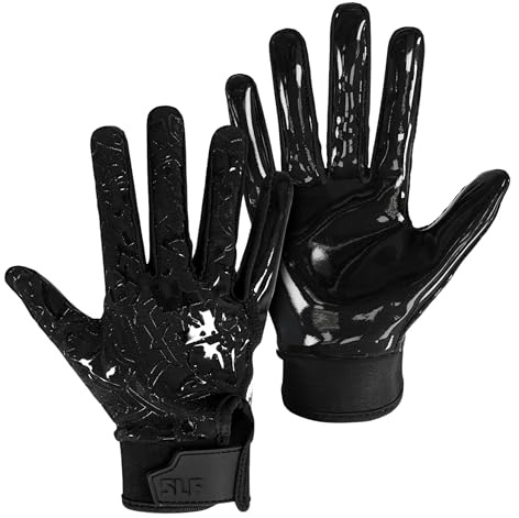 SLEEFS Kids Youth Football Gloves for Boys and Girls, Black Sticky Receiver Flag Football Gloves for Kids 5 to 12, Stretch Fit, No Slip, Perfect Grip, Machine Washable