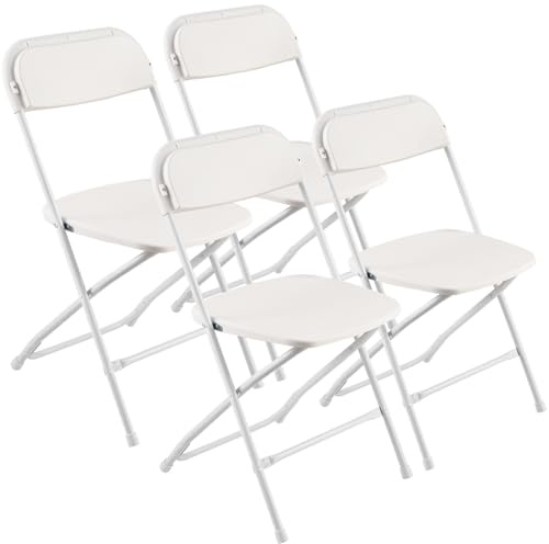 VEVOR Set di 4 Sedie Pieghevoli in Plastica con Struttura in Metallo Resistente, Sedie da Tavolo Portatili per Interni ed Esterni, Sgabello in Metallo Pieghevole per Casa, Cortile, Feste, Bianco