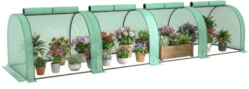 Outsunny Invernadero de Exterior 400x100x80 cm Marco de Acero Verde | Invernadero de Jardín, 4 Puertas Enrollables, para Cultivos Plantas Flores