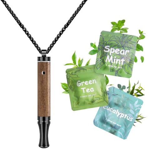 ASTOFLI Wooden Adjustable Air Outlet Breathing Necklace with Resistance - Black Herbal Flavored Breathe Free Stop Anxiety Relief for Adults - Adjustable Breathfree Breathing Necklace with Resistance