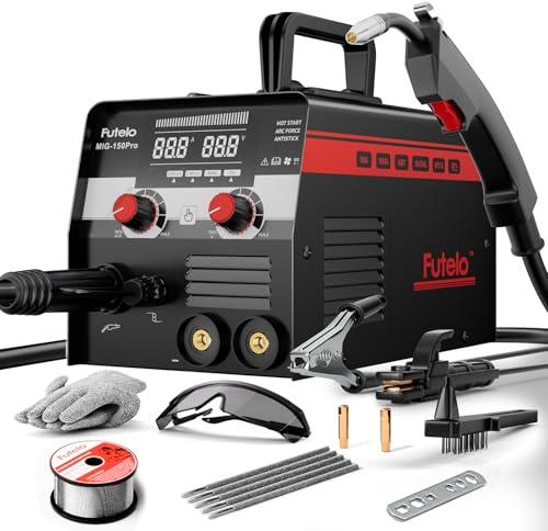 Futelo 150A MIG Welder, 3 in 1 Flux Core/Lift TIG/Stick Welding Machine 110V, Portable IGBT Inverter Gasless Welder with Synergy & Large LED Display for Metal Repair