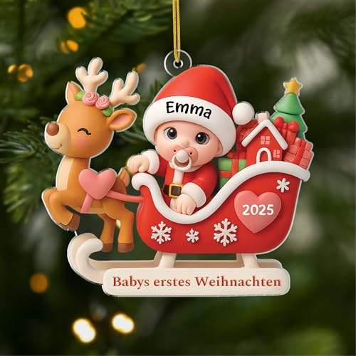 Geschenke Mall Personalisiertes Acryl Ornamente - Babys Erstes Weihnachten 3D-Druck-Effekt - Acryl Weihnachtsschmuck, Babys erste Bilder, Erstes Weihnachten Baby, Personalisierte (Modell #9)