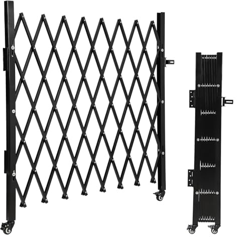 Crevyteg Portail de sécurité pliable simple, 127 x 190,5 cm, verrouillable, extensible avec roulettes pivotantes à 360°, porte de sécurité extérieure en acier pour cours, garages, jardins