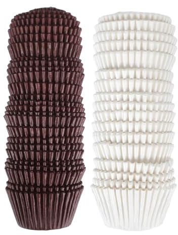 FIXOSHEE 1000 piezas Unidades de Moldes para Cupcakes Grandes Resistentes al Calor Papel para Hornear Magdalenas Color Café y Blanco para Fiestas Cumpleaños y Repostería Doméstica