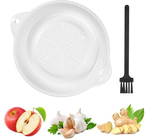 Garlic Grater Plate, 11x9x2cm Round Ceramic Ginger Garlic Graters with Brush, Ceramic Garlics Grater, Non-Slip Bottom, Easy to Clean, for Vegetables and Spices, Feeding Tool for Baby (White)