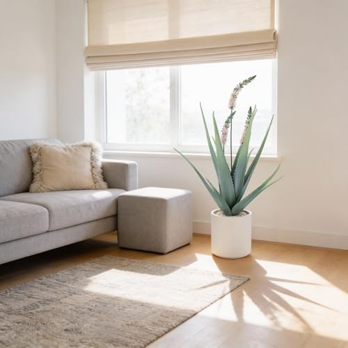 GarveeHome Aloe Vera Artificiel 102 * 22cm Plante Plante Plante Artificielle Plante Succulente avec Pierre et Fleurs Plante Artificielle Agave en Pot Plantes Succulentes Plastique pour Bureau Salon