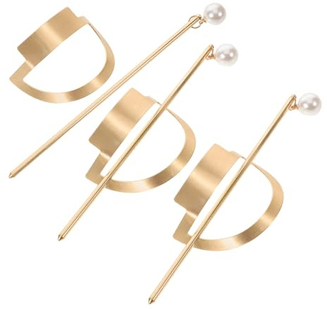 PRETYZOOM Lot de 3 Fourchettes à Cheveux en Alliage Doré Creux, Épingles à Chignon Géométriques Rétro pour Femmes, Accessoires Coiffure Chignon Vintage, Usage Quotidien et Occasions