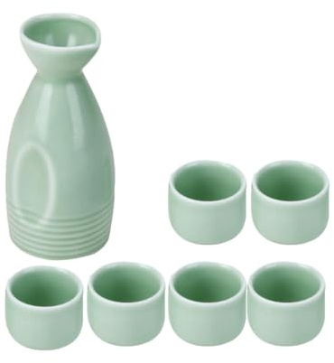NIYANGLE Service à Saké en Céramique Japonaise 7 Pièces, 1 Pot et 6 Tasses, Design Délicat et Confortable, pour Bar et Fête Personnelle