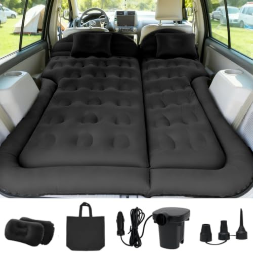 Car Air Mattress - Inflatable Mattress for SUV VAN RV Truck Backseat Trunk | Foldable Car Bed SUV Air Mattress Flocking Surface | Portable Airbed Camping Bed Sleeping Mat Pad for Home Tent Travel Black