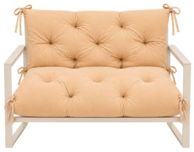 VBChome Bankauflage 120 cm mit Rückenlehne Polyester Füllung aus Schaumstoffgranulat Weich Gesteppt Pflegeleicht (Beige 120 x 90 x 10 cm)