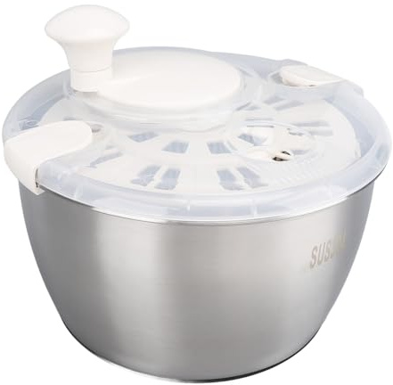 Essoreuse à salade inox 5L, séchoir à légumes avec couvercle et passoire | Essoreuse à salade en inox de 5L avec passoire.Séchoir manuel pour laitue, légumes et fruits.
