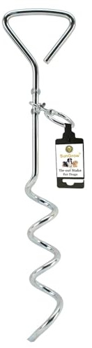 SunGrow-Verzinkungsleine aus verzinktem Stahl mit 360-Grad-Drehring, 16,4 x 3,2 Zoll, Spiralbohrer-Design, einfach zu bedienen und praktisch zum Ausgehen, geeignet für Hunde bis zu 80 Pfund