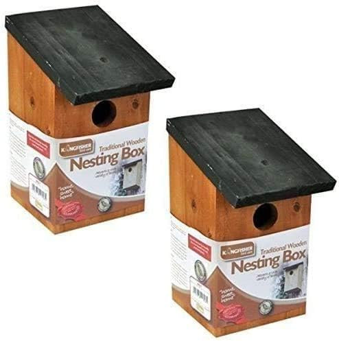 Garden Mile 2 X Traditionell Holz Garten Vogelhaus Nestbau Boxen Mit Grünem Schwenkbar Dach Für Einfache Reinigung Predator Nachweis Zu Passend Klein Vögel Spatzen, Tits Rotkehlchen Nester