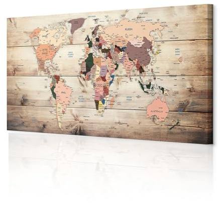 decomonkey Bilder Weltkarte 150x50 cm XXL 1 Teilig Leinwandbilder Bild auf Leinwand Wandbild Kunstdruck Wanddeko Wand Wohnzimmer Wanddekoration Deko Welt Karte Landkarte Kontinente