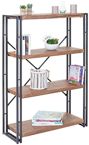 Mendler Bücherregal HWC-A27, 121x80cm, 3D-Struktur, 4 Ebenen | Standregal, Wohnregal, Wildeiche-Optik