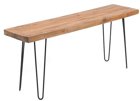 DESIGN DELIGHTS RUSTIKALE SITZBANK BOHLE | 50x120 cm, Swietenia Mahagoni, mit Metallgestell | Holzbank, Flurbank