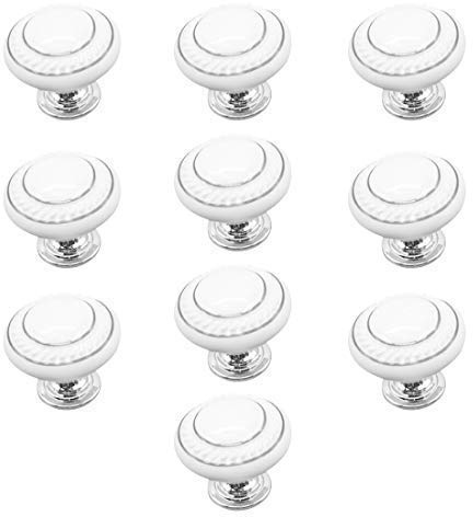 EBETA E 10 Pcs Möbelknopf Schrankknöpfe Schrankgriffe, Möbelknöpfe Set Möbelgriff Keramik Türknopf （Doppelter Silberner - Weiß）