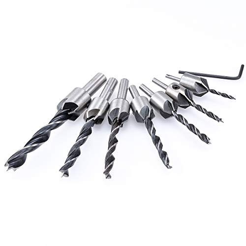 KATUR - Juego de 7 brocas para avellanado con una llave hexagonal para carpintería, avellanador ajustable para carpintería 3/4/5/6/7/8/10 mm