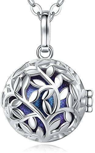 EUDORA Harmony Ball Arbre de Vie Ange Cloche Pendentif Collier Grossesse Mexicaine Bola Femmes Filles Bijoux Meilleur Cadeau, 76.2cm+114cm chaîne (Bleu étoilé)