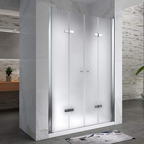 MOG Duschtür Falttür 144-148 cm Höhe: 195 cm Duschabtrennung mit Falttüren aus 6 mm satiniertem ESG Sicherheitsglas mit Nanobeschichtung - DTSF