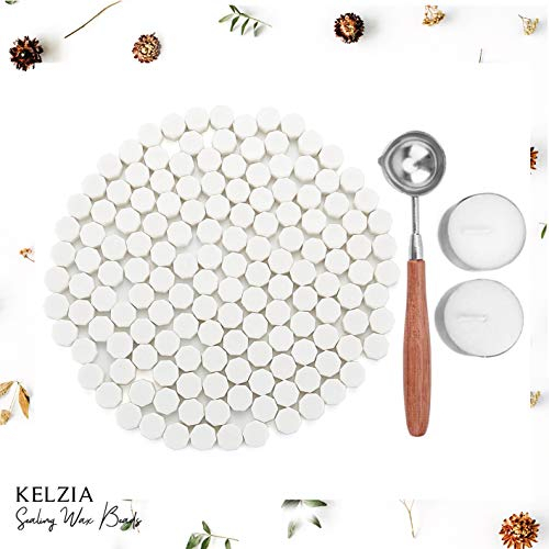 Ceralacca vegana per sigillare e decorare lettere, con 2 candele scaldavivande e 1 cucchiaino sciogli ceralacca, senza timbrino, 230 pezzi (Bianco opaco)