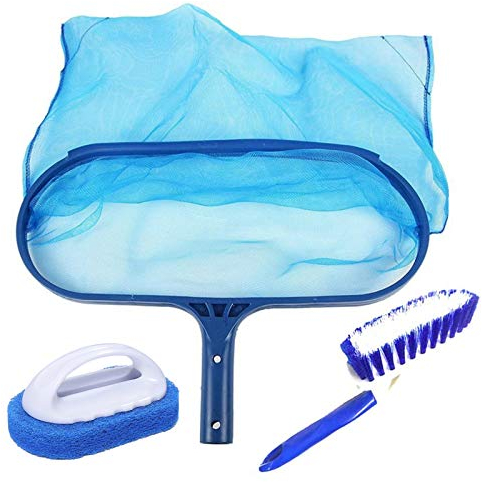 Hot Tub Cleaning Kit Accessories, Pool Leaf Skimmer Swimming Pool Skimmer Fine Mesh Net Deep Bag Leaf Rake Pool Net, Paddling Pool Brush and Scrubbing Brush for Cleaning Pool, Spas, Hot Tubs