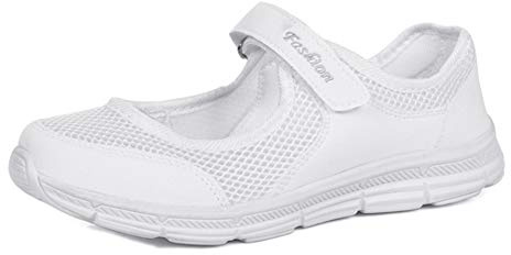 ERLINGO Dam bekväma arbetssjuksköterska skor halkfria justerbara andningsbara slip-on promenader sneaker vardaglig omvårdnad ortopediska lätta skor, Vitt, 36 EU