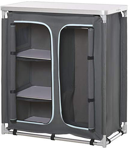 Outsunny Campingschrank Küchenbox tragbar mit Arbeitsplatte Tragetasche 3 Ablagen 1 Schrank 600D Oxford Stoff Grau 96 x 49,5 x 104 cm
