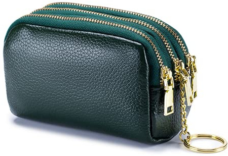 BAYINBROOK Monedero de Piel Triple Capacidad, Pequeña Cartera Mujer Suave Mini Tarjetero, Bolsita con Cremallera y Llavero (Verde)