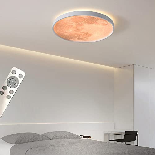 Mond Deckenleuchte Kinderzimmer Dimmbar Mit Fernbedienung LED 27 W Kinderlampe Decke Lampe 3000K-6000K Jungen Mädchen Deko Lampen Moderne Runde Für Esszimmer Schlafzimmer Wohnzimmer,Weiß