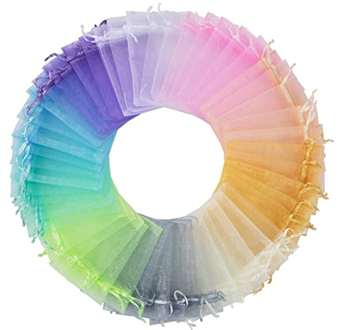 Jeesblsy Organzabeutel Organza Säckchen Schmuckbeutel mit Kordelzug 9x12cm, Klein Geschenk Verpackungen für Hochzeit Geburtstag Favor Baby Shower, Mehrfarbige 10 Farben (100 Stück)