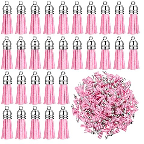 Povxlum 200 StüCk SchlüSsel AnhäNger Quasten AnhäNger SchlüSsel AnhäNger Dekoration Quasten mit Schleife für Mach Es Selbst Bedarf Rosa