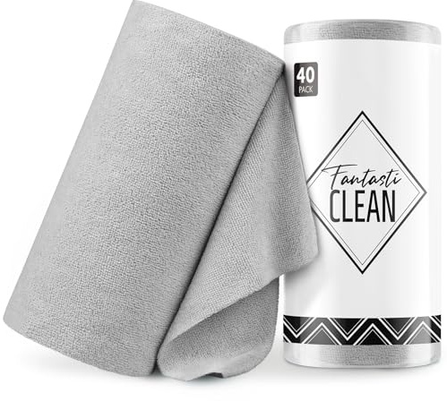Fantasticlean Microfiber Cleaning Cloth Roll -40 Pack, Tear Away Microfiber Towels, 12 x 12, Reusable, Washable, Scratch Free, Ultra Absorbent Dishcloth for for All-Around Cleaning Supplies (Grey)