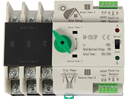Automatischer Dual Power Umschalter AC 400V 3P 100A ATS PC 1.37 Zoll-DIN Schienen Installation,Netz Umschalter Netzumschalter,für Generator, Solarstrom, Wechselrichter,USV