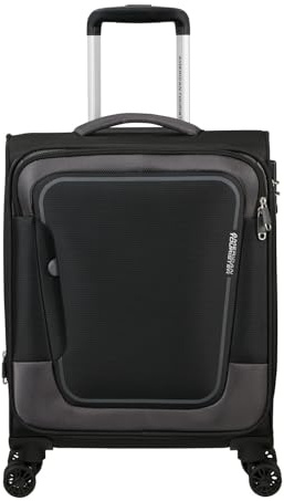 American Tourister Pulsonic - Spinner S, Erweiterbar Handgepäck, 55 cm, 40.5/43.5 L, Schwarz (Asphalt Black)