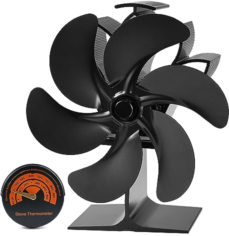 Zeoibou Ventilateur de cheminée à 6 feuilles de ofenventilato, ventilateur de cheminée sans fil Poêles de cheminée, grandes pièces pour poêles à bois, respectueux de l'environnement sans électricité.