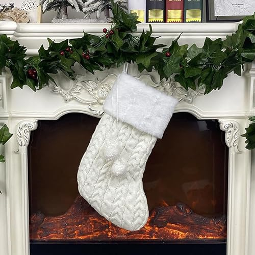 SYSUII Weihnachtssocken Deko Weihnachten Strumpf,Weihnachtssocke Kamin Nikolausstiefel zum befüllen und aufhängen 22 * 18 * 40cm Weihnachten Geschenktasche Zucker Beutel Weihnachtsbaum Deko-Weiß