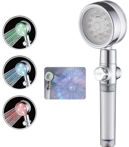 KROWN - Cabezal de Ducha con LED Colores, Alcachofas de Ducha de Alta Presión, Indicador Temperatura, Filtro de Agua, Ajustable 360°