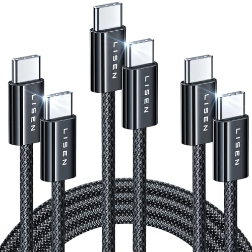 LISEN USB C Cable, 60W Typ C Ladekabel [3-Pack, 1M] USB Ladekabel Typ C für iPhone 15 Pro Max Plus, Samsung S24 23 S22 S21 Note 20 Ultra, Google Pixel, iPad Mini/Pro 2024, MacBook