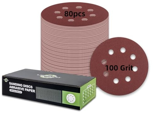 80 Pièces Disques de Ponçage 8 Trous 125mm pour Ponceuse Excentrique Orbitales Aléatoires Cloisons Sèches Ponceuse Girafe Disques Abrasifs Velcro A-100 Grain