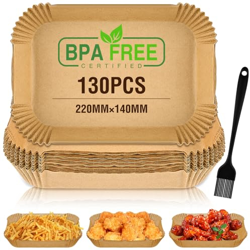 130 Stück Backpapier für Heißluftfritteuse mit Doppelkammer, 22 * 14cm Rechteckig Airfryer Backpapier BPA-frei Antihaft-Einweg-Luftfritteusen Pergamentpapier für 4.7L - 7.3L Airfryer, Mikrowelle