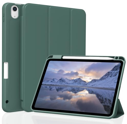 Figair Hülle für iPad Air 11 Zoll M4/M3/M2 & iPad Air 5./4. Generation | ultradünne leichte Smart Schutzhülle mit weicher TPU Rückseite, Auto-Schlaf-/Weckfunktion und Stifthalter, Dunkelgrün