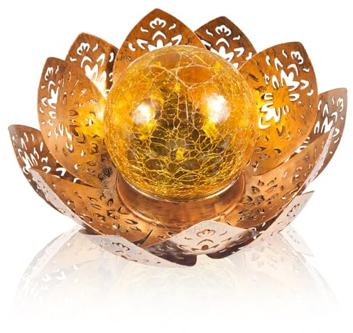 Lámparas Solares de Loto, Luz con Solar con Forma de Loto para Exterior, LED Lámpara Solar de Flores de Loto Ahuecada, Luces de Paisaje Solar, Luces Solares con Bolas de Cristal Crack para Decoración