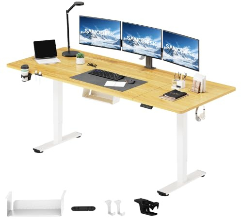 SANODESK Höhenverstellbarer Schreibtisch elektrisch 200x80 cm | Schreibtisch Höhenverstellbar Elektrisch Ergonomischer Steh-Sitz Tisch Computertisch für Heimbüro Homeoffice (Ahorn)