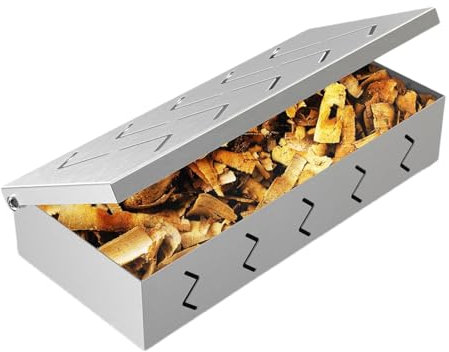 Räucherbox, Räucherbox für Holzkohlegrill - Grill-Holzschnitzelbehälter - BBQ-Edelstahl-Holzspänebox, Barbecue-Grillzubehör für Outdoor-Camping