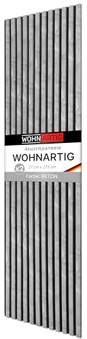 wohnartig® Akustikpaneele 1,485m² - 275cm x 54cm* set - (set = 2 Stück 275cm x 27cm) | Farbe: Beton 885 | Wandverkleidung | Akustikpaneel | Wandpaneele auf filz | Akustikfilz | Lamellenwand