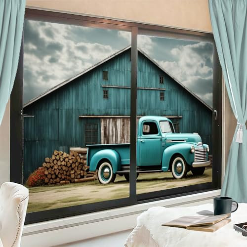 Moderne LKW-Fensterfolie, Sonnenblockierung, Vintage-Holzhaus, blau, Auto, Haus, Fenster, Tönungsfolie, kein Kleber, Glashaftung, Abdeckungen für Zuhause, dekorativ, 90 x 140 cm, 2 Stück