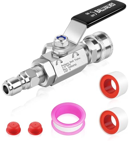 Boltigen 5000 PSI High Pressure Washer Ball Valve Kit, 3/8 Quick Connect Shut Off Ball Valve for Power Washer Hose, Stainless Steel