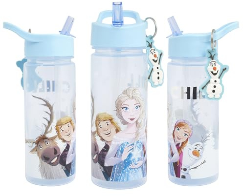 Disney Frozen 500ml Kids Water Bottles with Straw by Polar Gear - Frozen Gifts - Back to School Supplies Girls Water Bottle - Frozen Water Bottle For Girls with Charm Featuring Olaf, Elsa and Anna